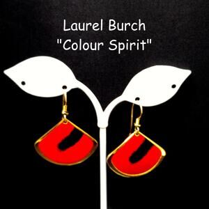 Vintage Laurel Burch "Colour Spirit" Earrings, Red & Black Enamel, Gold Plated